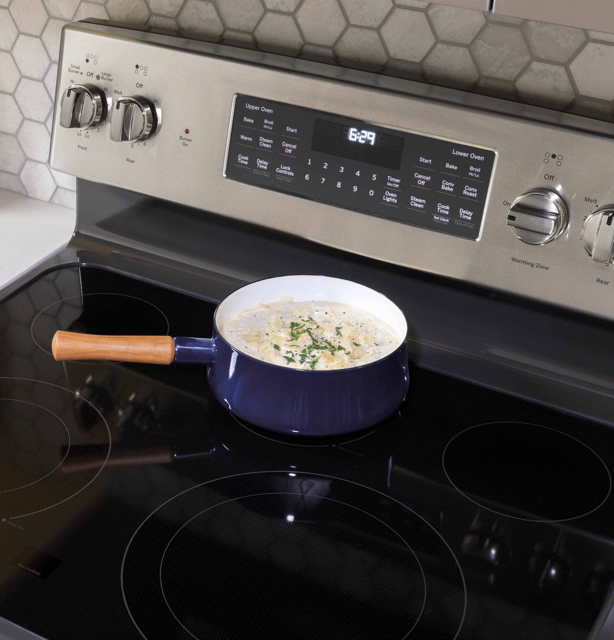 GE STAINLESS ELECTRIC FREE STANDING DOUBLE OVEN CONVECTION RANGE - Pearl Silver|Black - Ranges - Additional View 11