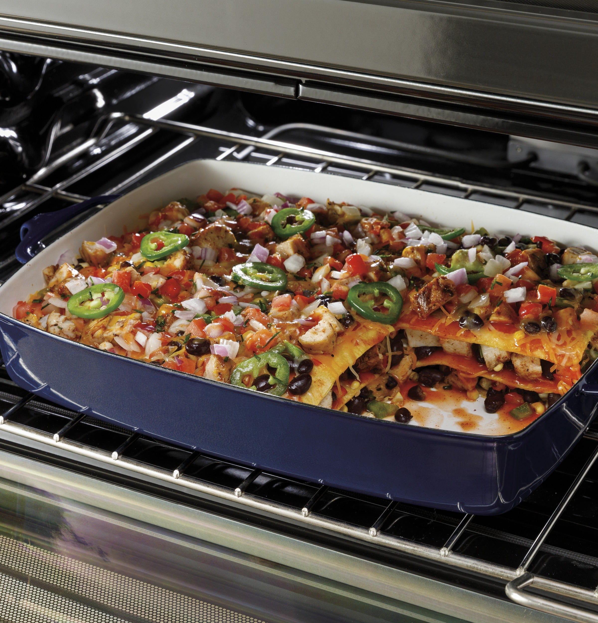 GE STAINLESS ELECTRIC FREE STANDING DOUBLE OVEN CONVECTION RANGE - Pearl Silver|Black - Ranges - Additional View 12