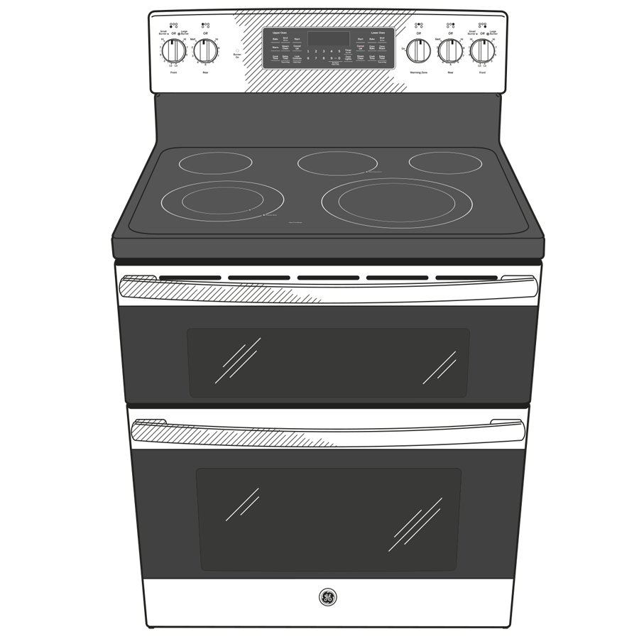 GE STAINLESS ELECTRIC FREE STANDING DOUBLE OVEN CONVECTION RANGE - Pearl Silver|Black - Ranges - Additional View 21