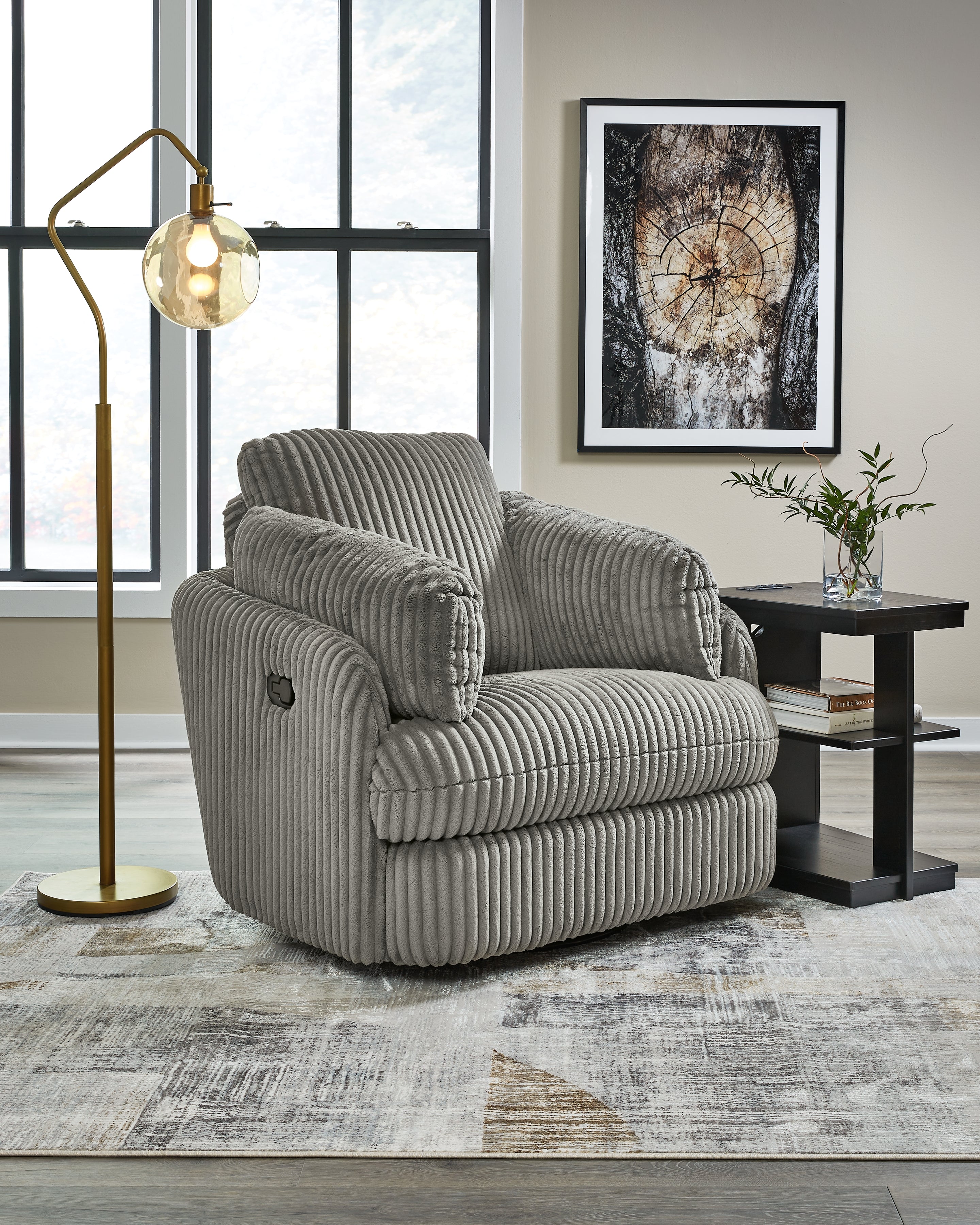 Ashley Furniture - TIE-BREAKER FOG SWIVEL GLIDER RECLINER - Dark Gray Fabric - Recliners - Additional View 1