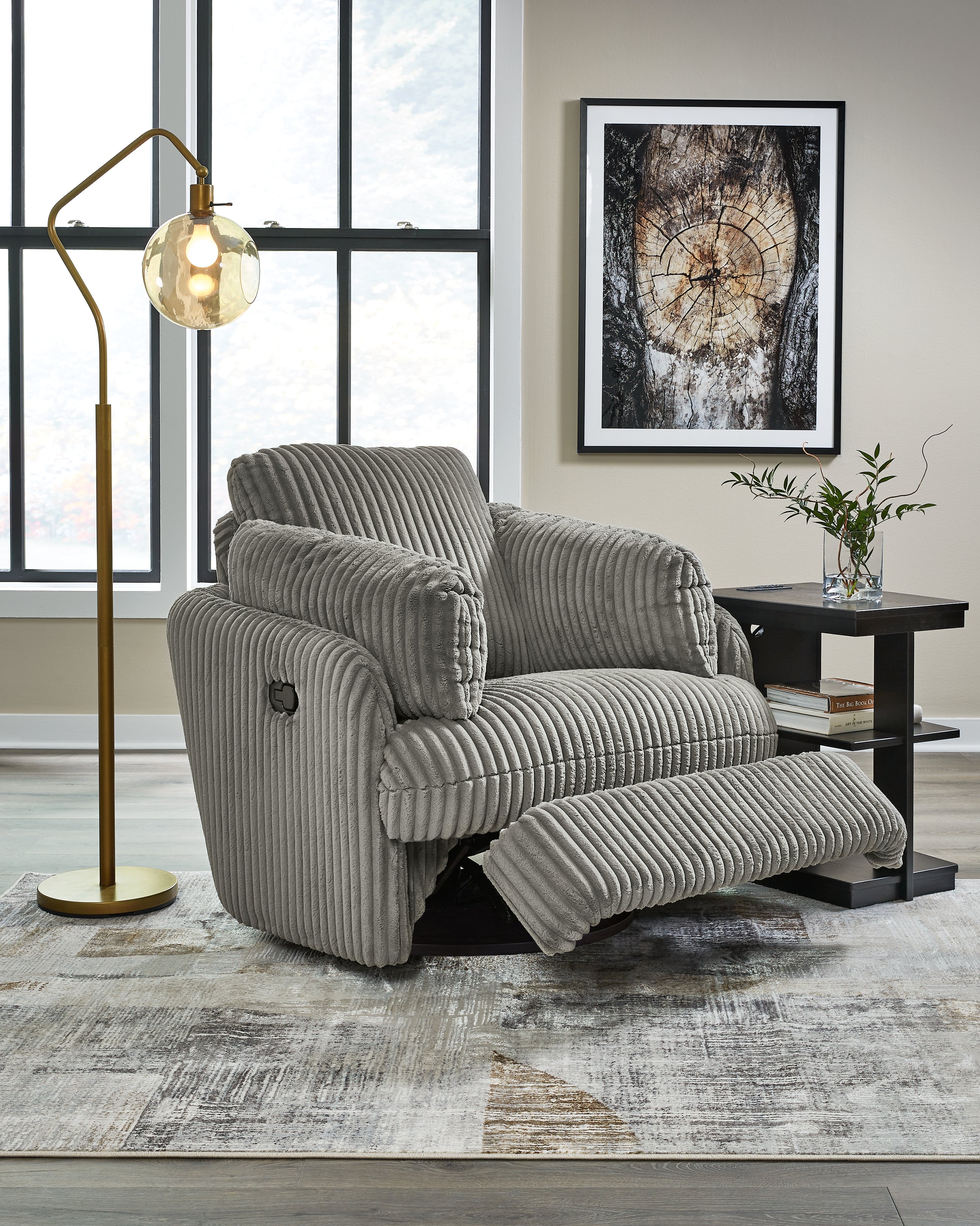 Ashley Furniture - TIE-BREAKER FOG SWIVEL GLIDER RECLINER - Dark Gray Fabric - Recliners - Additional View 8