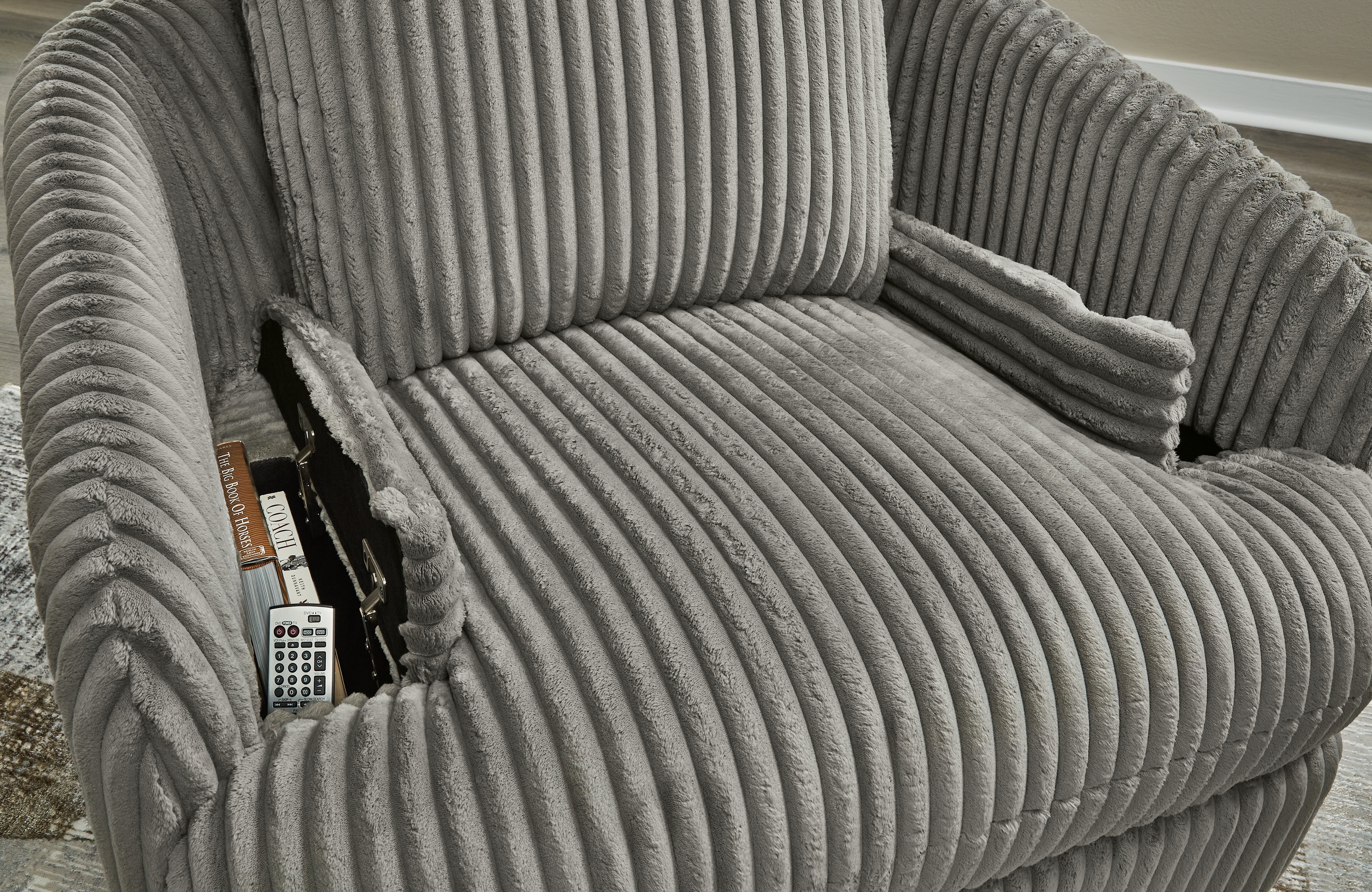 Ashley Furniture - TIE-BREAKER FOG SWIVEL GLIDER RECLINER - Dark Gray Fabric - Recliners - Additional View 9