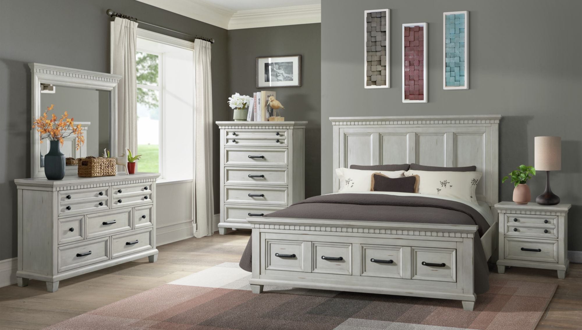 Elements International - Mccoy Dresser - Antique White - Wood - Dresser & Mirror - Additional View 3