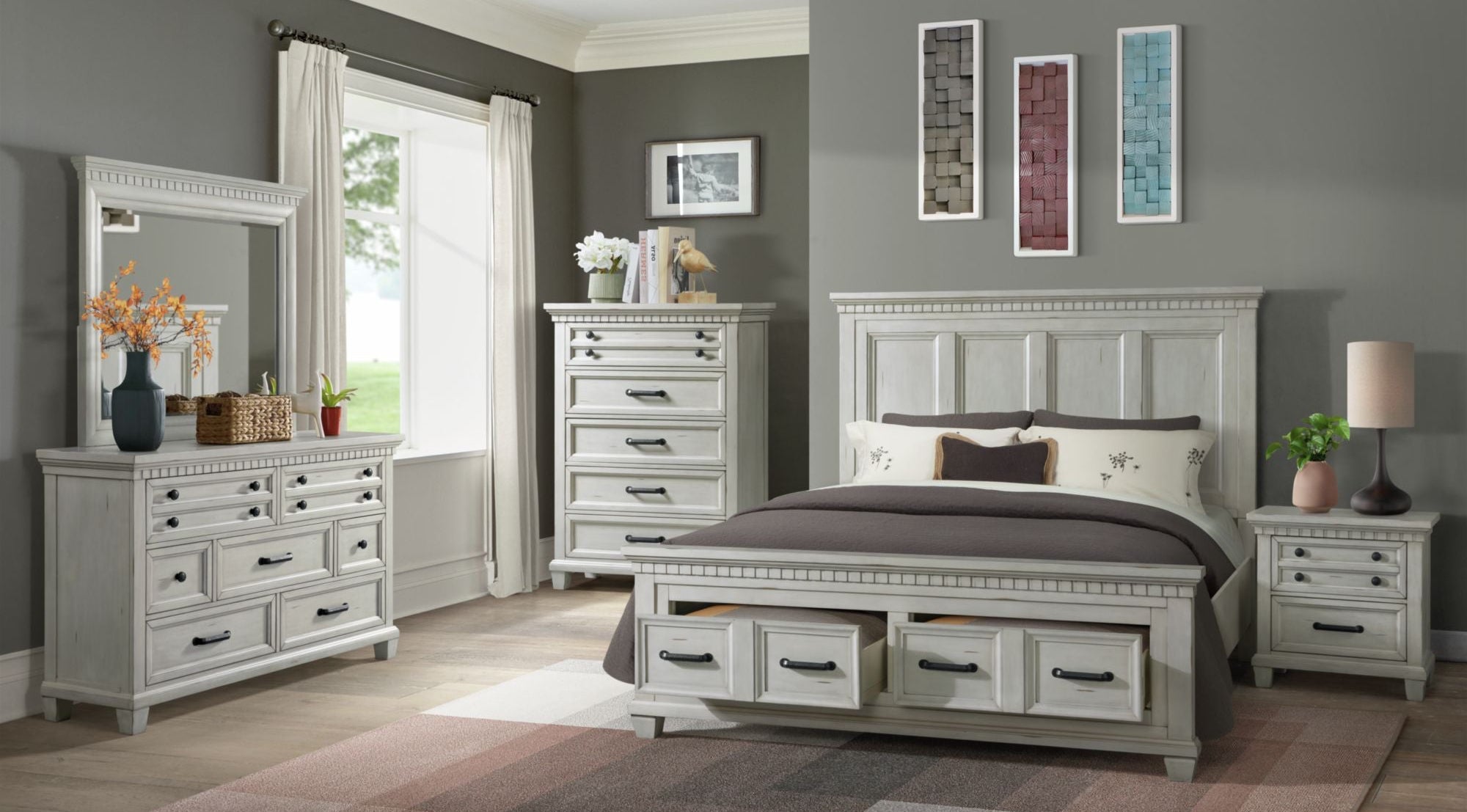 Elements International - Mccoy Dresser - Antique White - Wood - Dresser & Mirror - Additional View 4
