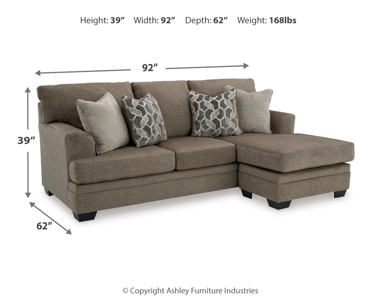Ashley Furniture - Stonemeade Sofa Chaise - Nutmeg - Dark Brown Fabric - Sofas - Additional View 3