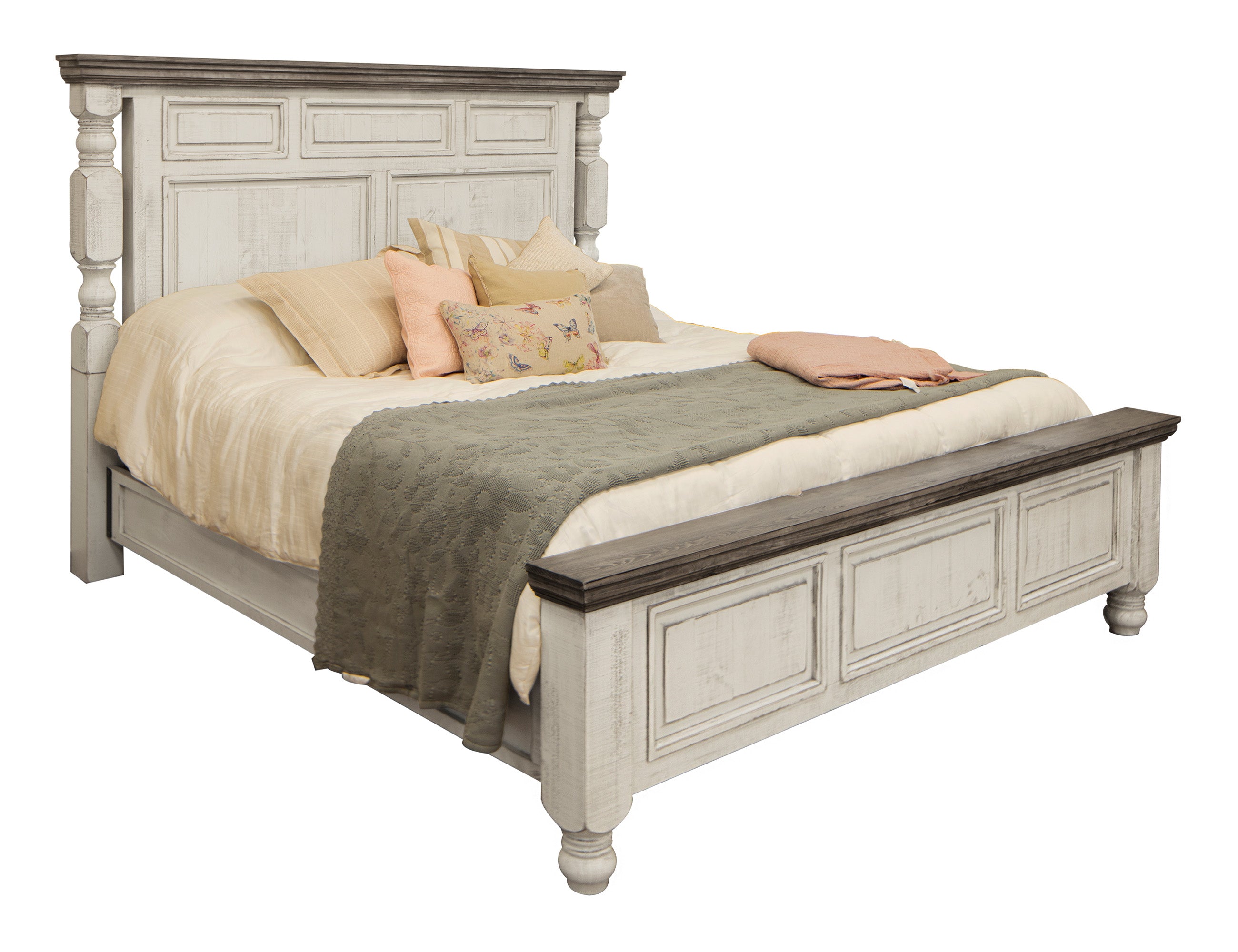 International Furniture Direct - Stone Queen Bed - Beige|Dark Gray Wood - Beds