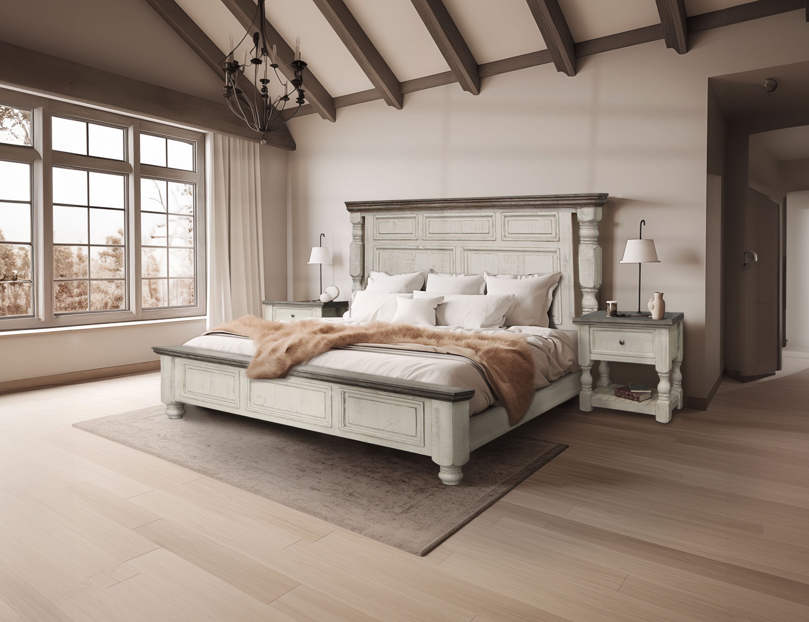 International Furniture Direct - Stone Queen Bed - Beige|Dark Gray Wood - Beds - Additional View 2