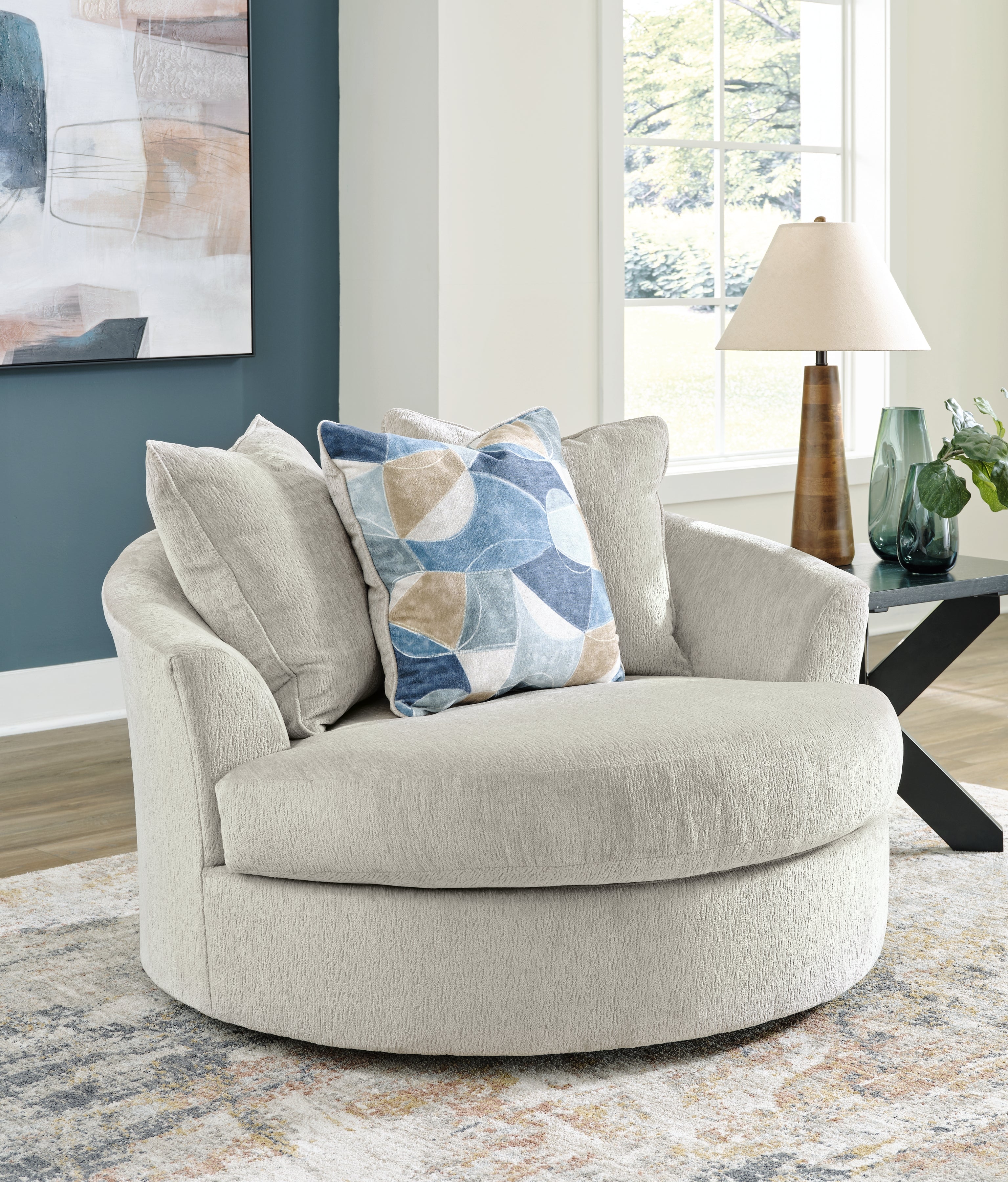 Ashley Furniture - MAXON PLACE STONE OVERSIZED SWIVEL CHAIR - Beige Fabric - Chairs - Additional View 1