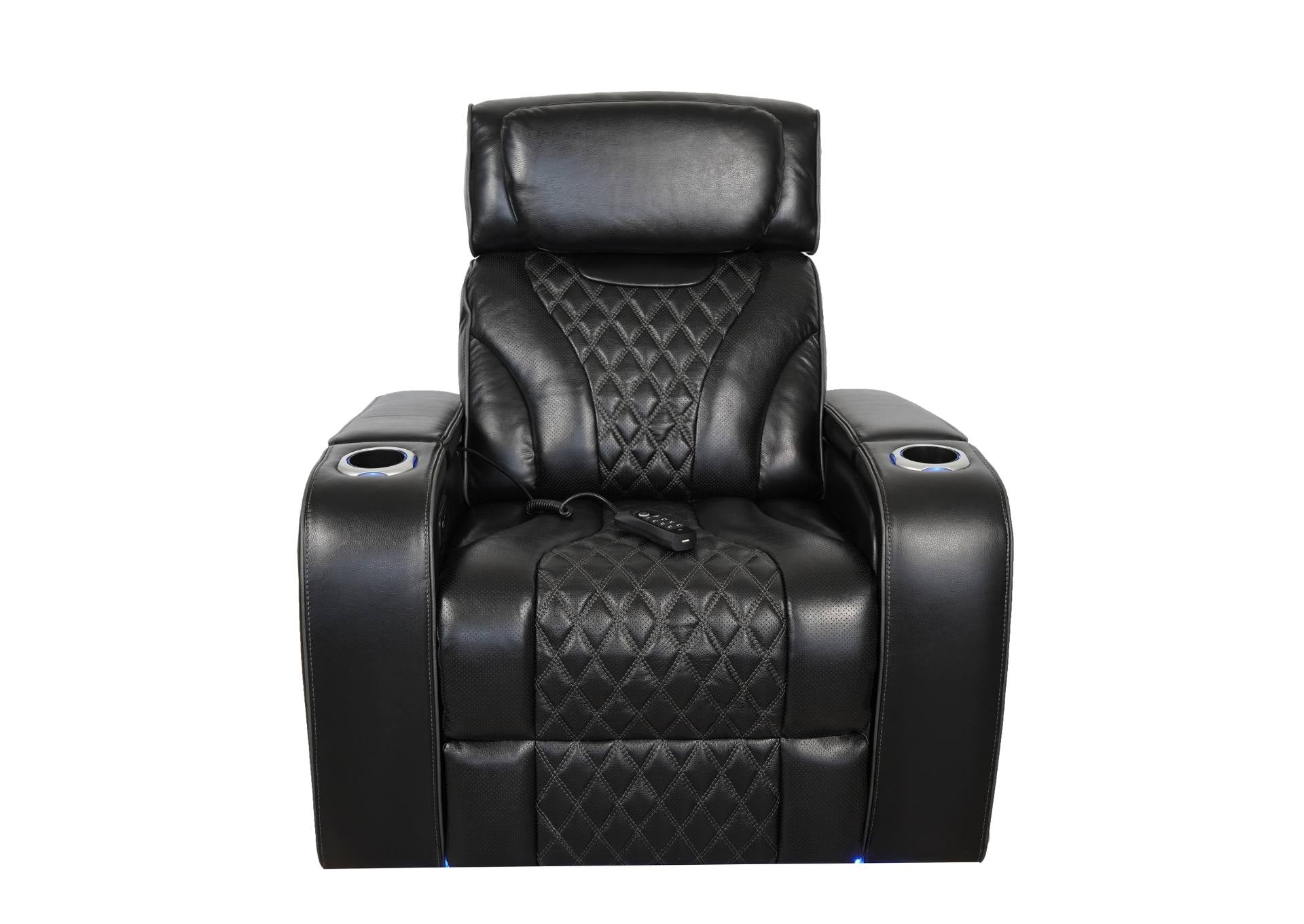 VAMOND BLACK LEATHER POWER RECLINER WITH AIR MASSAGE AND IMMERSIVE AUDIO