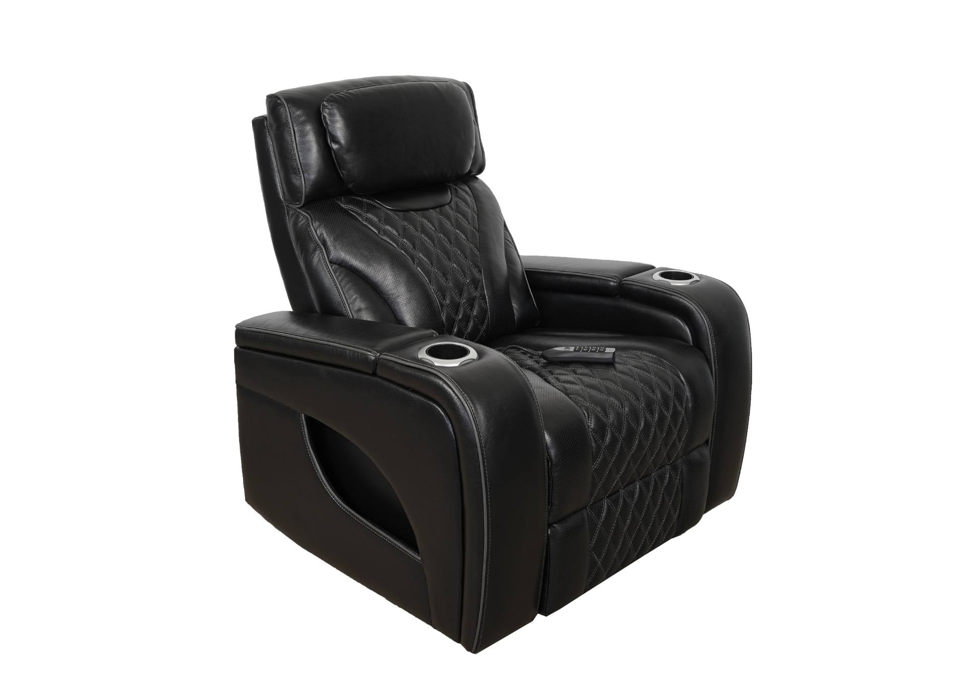 VAMOND BLACK LEATHER POWER RECLINER WITH AIR MASSAGE AND IMMERSIVE AUDIO - Additional View 1