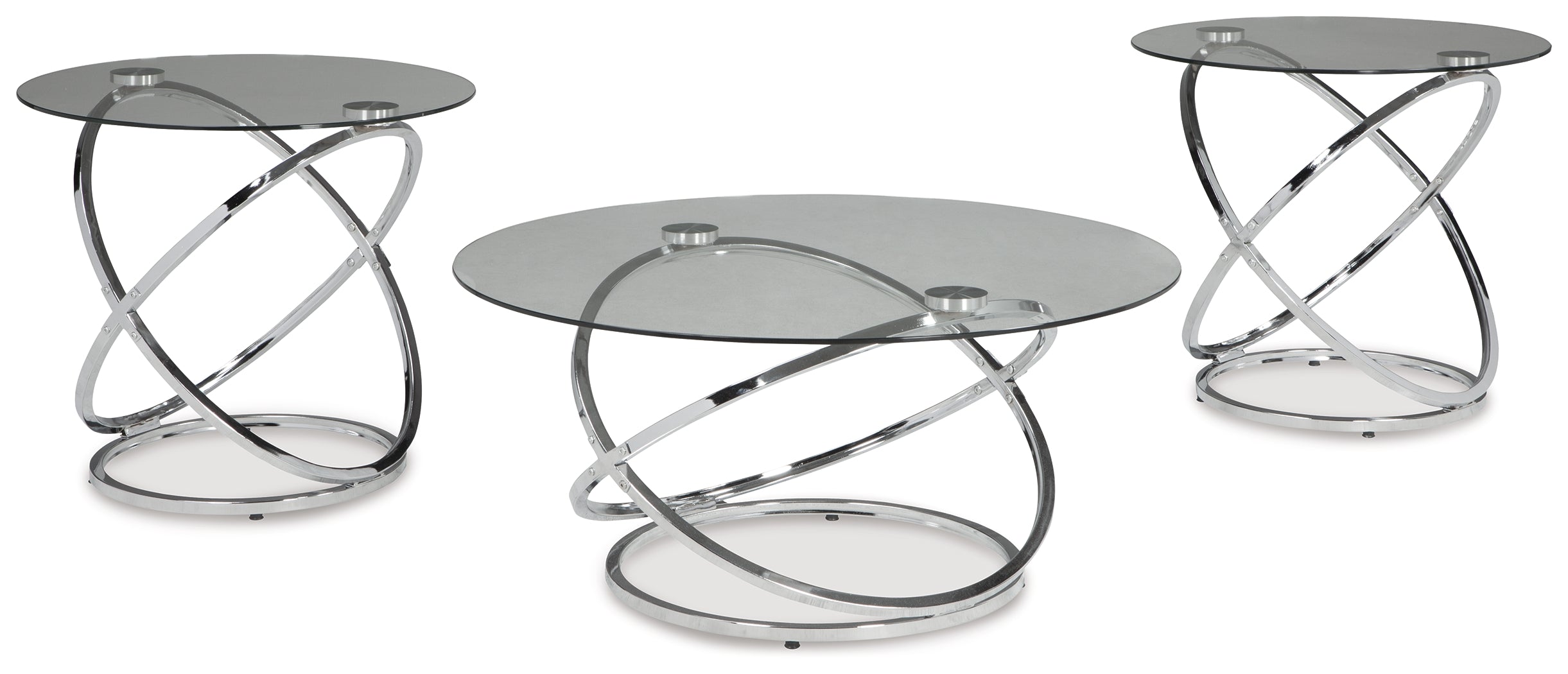 Ashley Furniture - HOLLYNYX 3 PIECE OCCASIONAL TABLE SET - Pearl Silver Glass|Metal - Tables