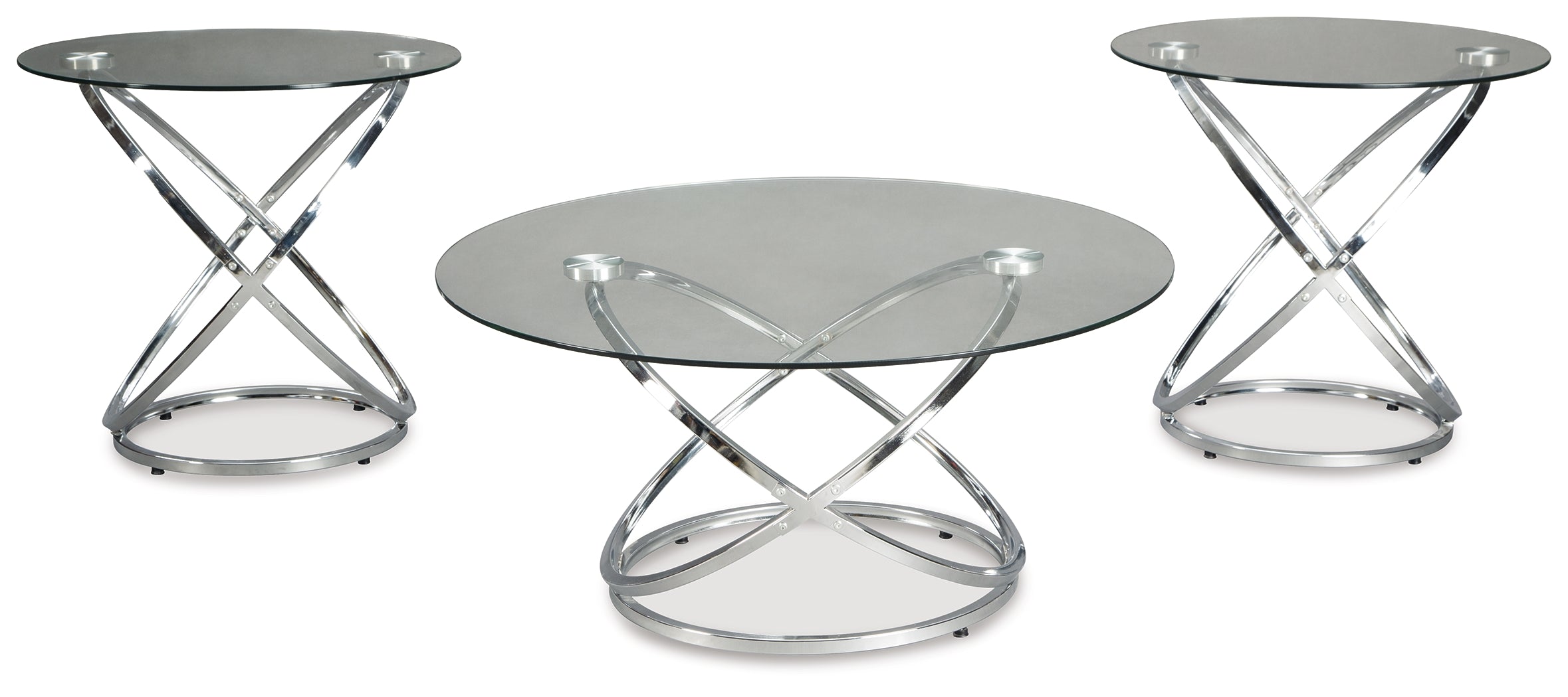 Ashley Furniture - HOLLYNYX 3 PIECE OCCASIONAL TABLE SET - Pearl Silver Glass|Metal - Tables - Additional View 2