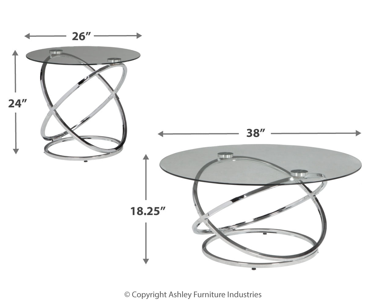 Ashley Furniture - HOLLYNYX 3 PIECE OCCASIONAL TABLE SET - Pearl Silver Glass|Metal - Tables - Additional View 4