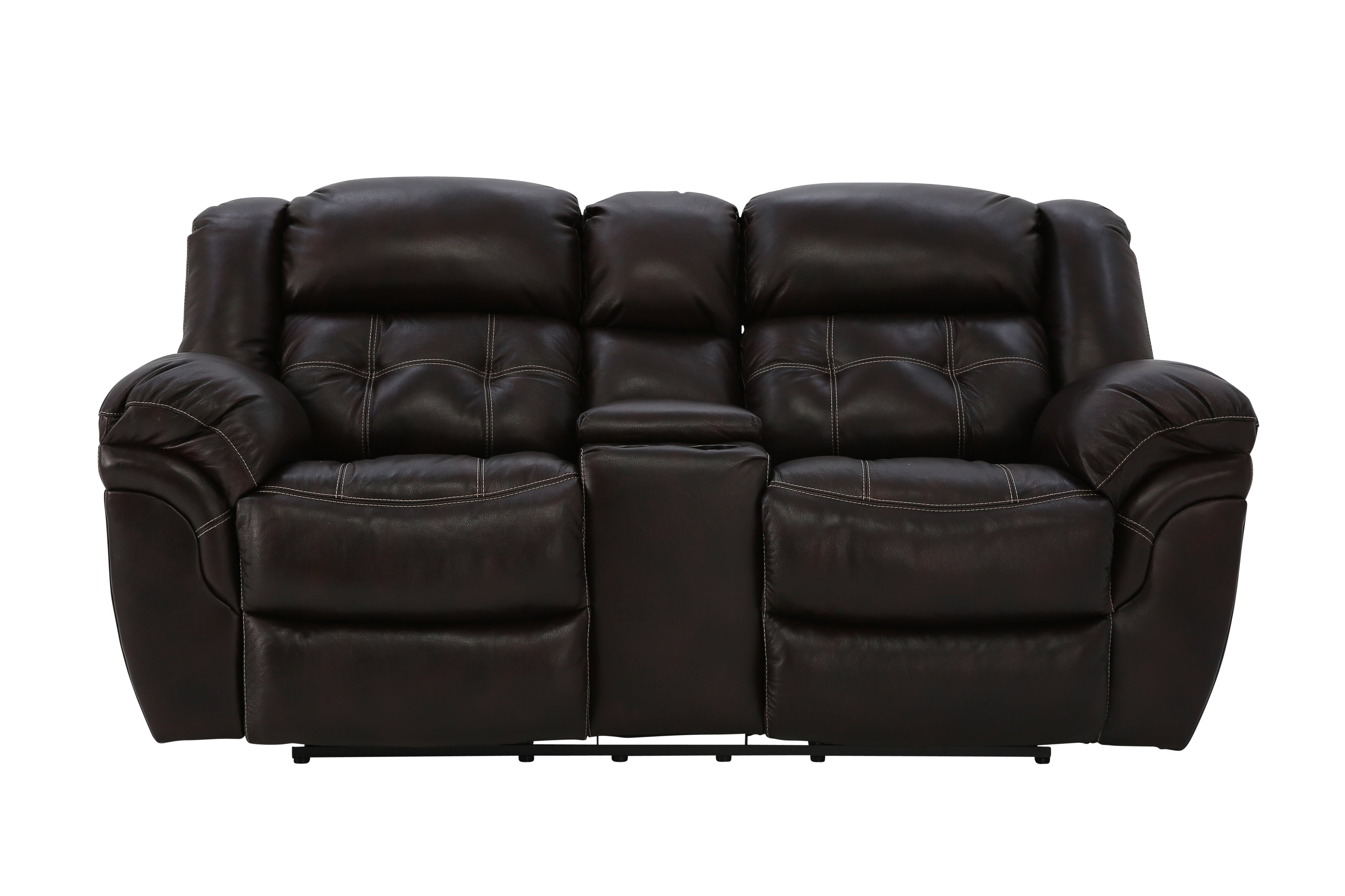 Hudson Leather Reclining Loveseat With Console - Chocolate