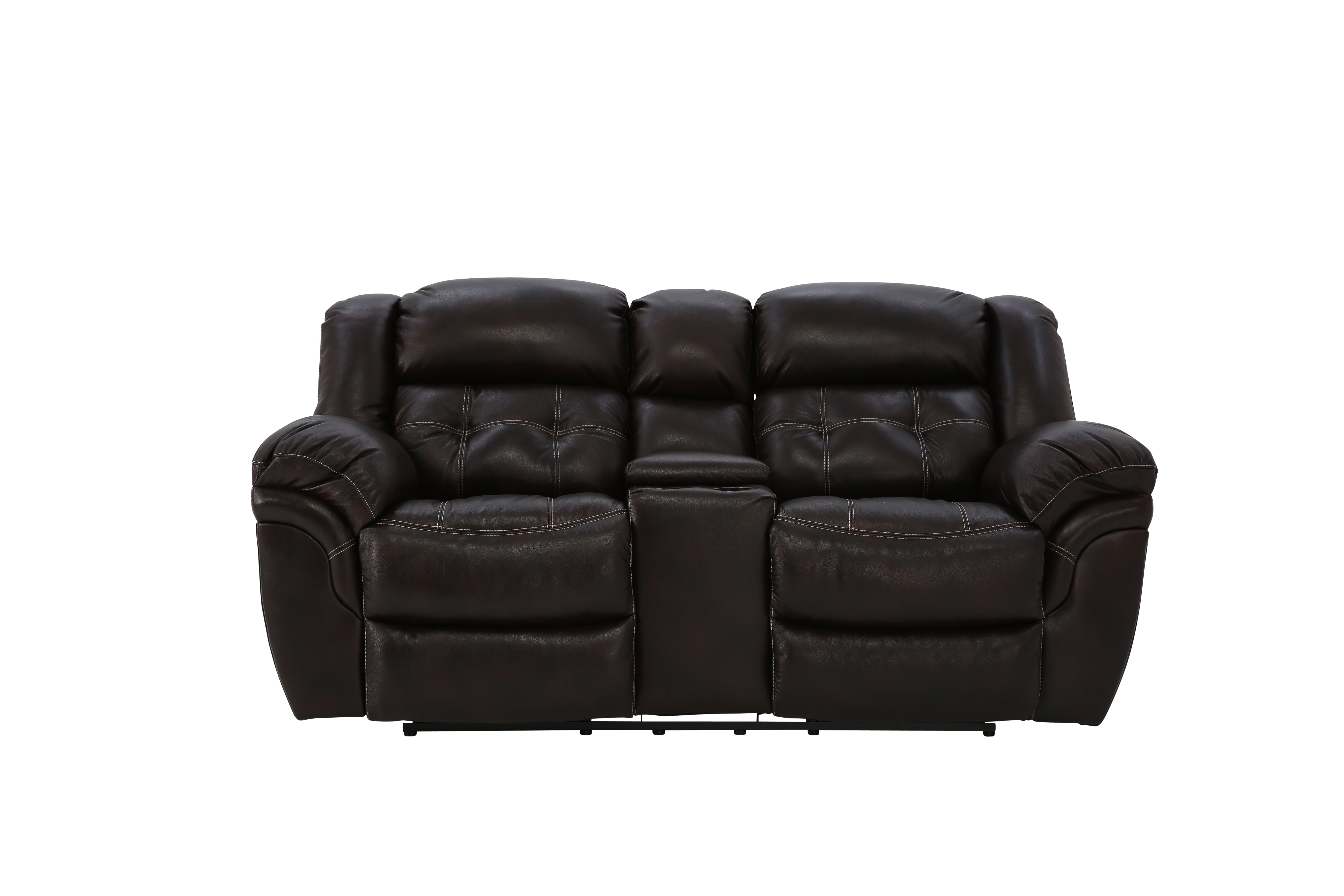 Hudson Leather Reclining Loveseat With Console - Chocolate