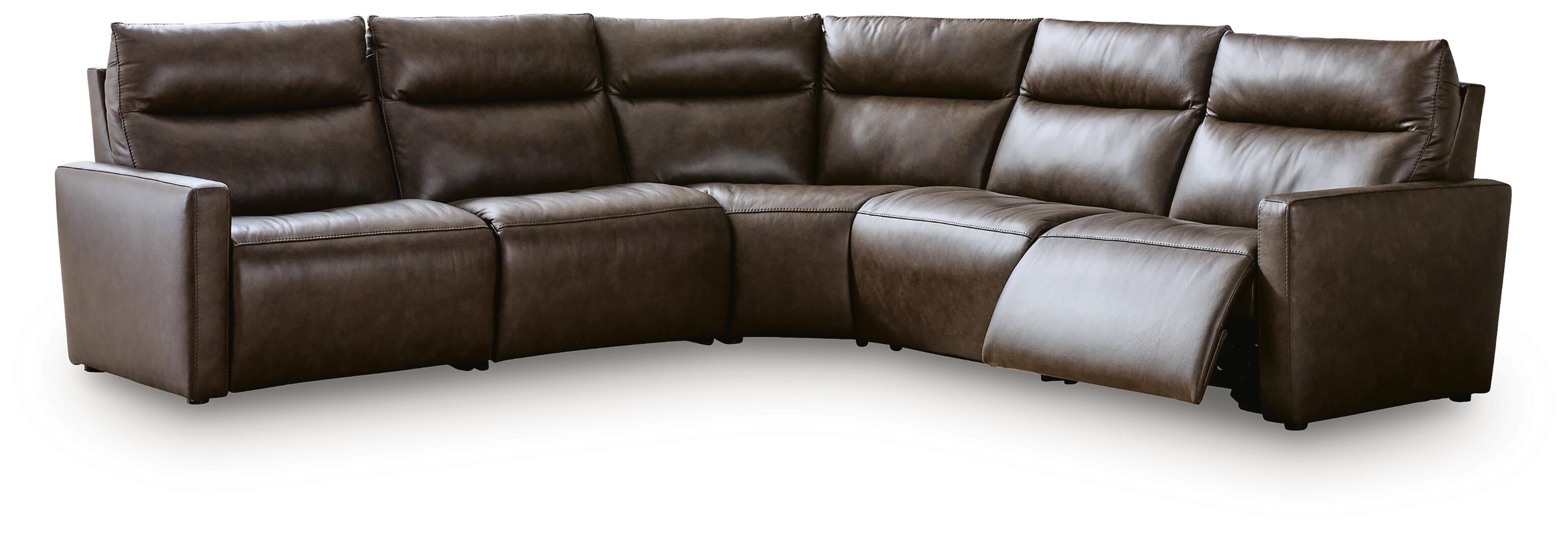 Ashley Furniture - METRONOME CHOCOLATE LEATHER 5 PIECE POWER SECTIONAL - Dark Brown Leather Match - Sectionals