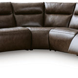 Ashley Furniture - METRONOME CHOCOLATE LEATHER 5 PIECE POWER SECTIONAL - Dark Brown Leather Match - Sectionals