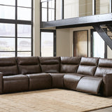 Ashley Furniture - METRONOME CHOCOLATE LEATHER 5 PIECE POWER SECTIONAL - Dark Brown Leather Match - Sectionals - Additional View 5