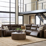 Metronome Chocolate Leather 5 Piece Power Sectional