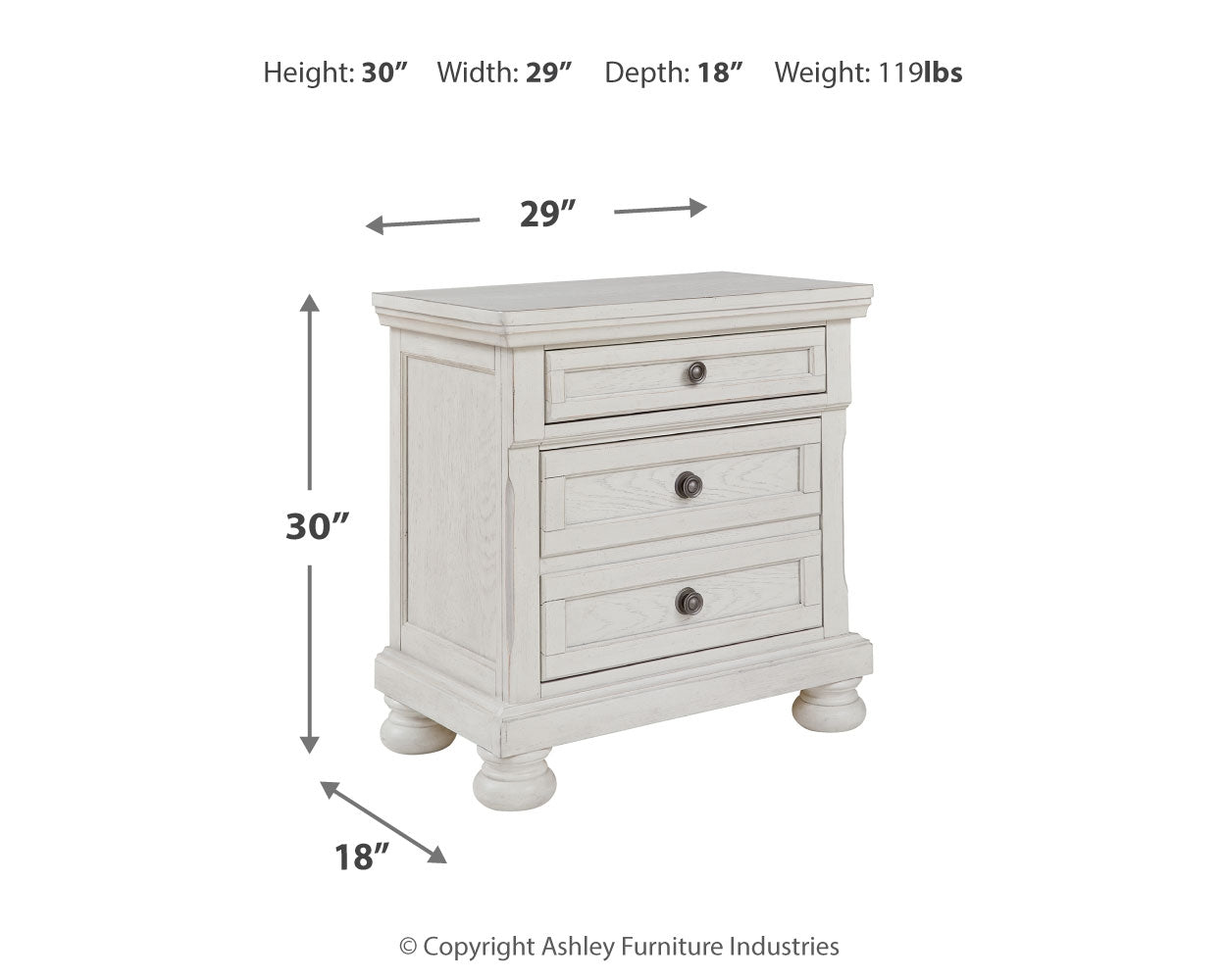 Ashley Furniture - Robbinsdale Nightstand - White - Wood - Nightstands - Additional View 3