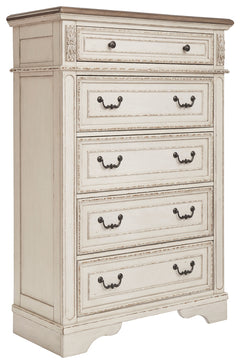 Ashley Furniture - REALYN FIVE DRAWER CHEST - White Wood - Chests