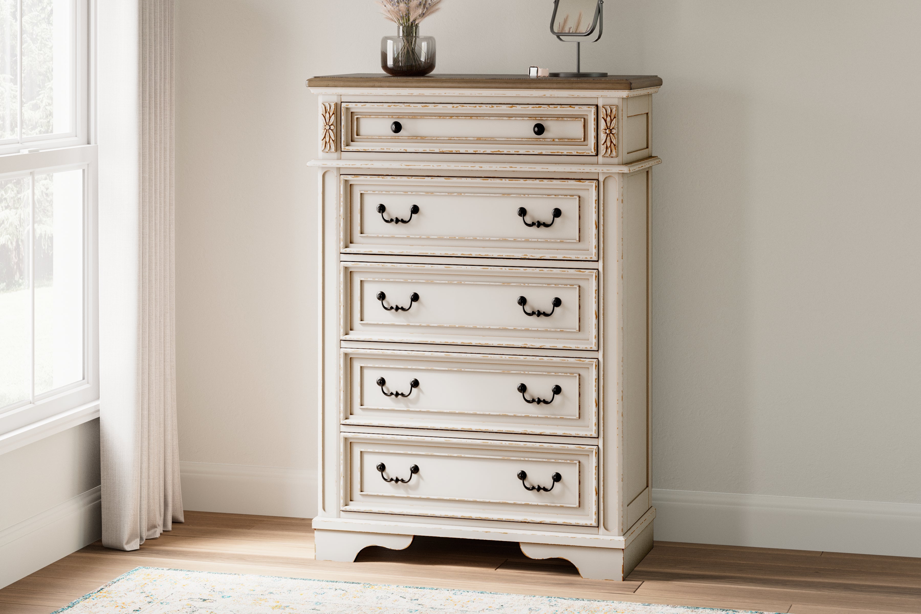 Ashley Furniture - REALYN FIVE DRAWER CHEST - White Wood - Chests - Additional View 1