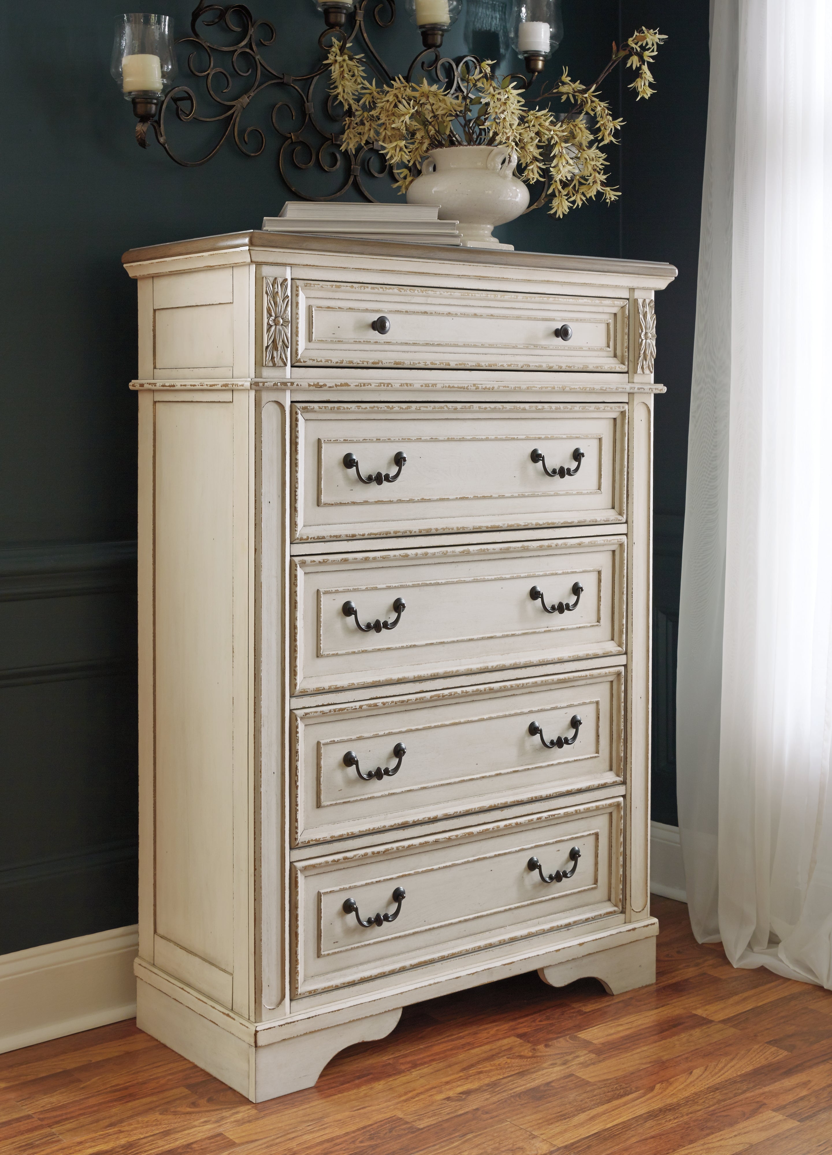 Ashley Furniture - REALYN FIVE DRAWER CHEST - White Wood - Chests - Additional View 5