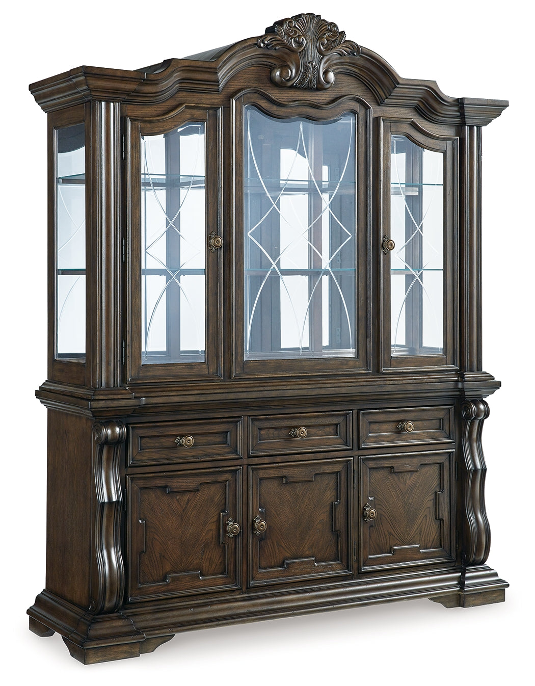 Ashley Furniture - Maylee Buffet And Hutch - Dark Brown Glass|Wood - Cabinets