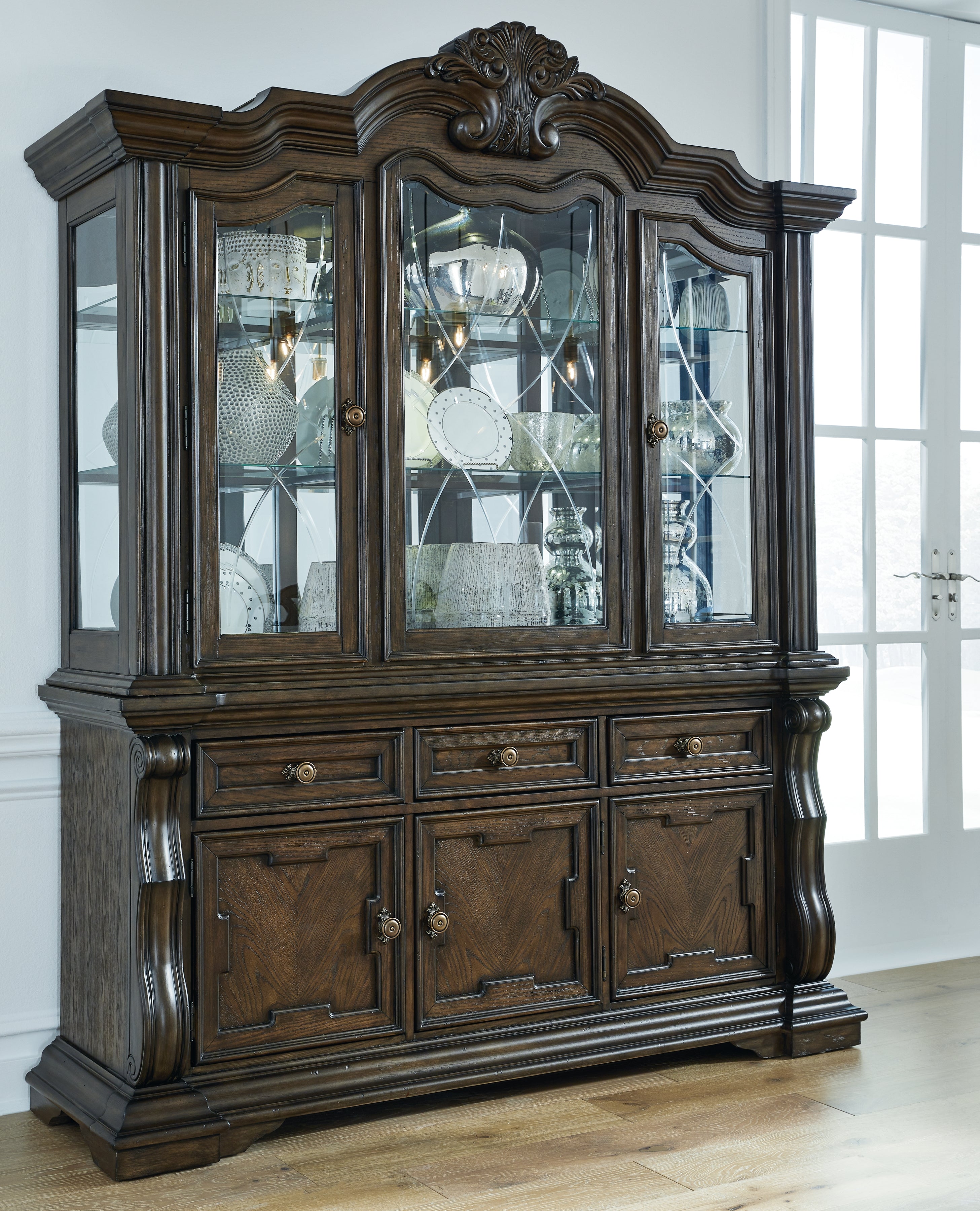 Ashley Furniture - Maylee Buffet And Hutch - Dark Brown Glass|Wood - Cabinets - Additional View 1