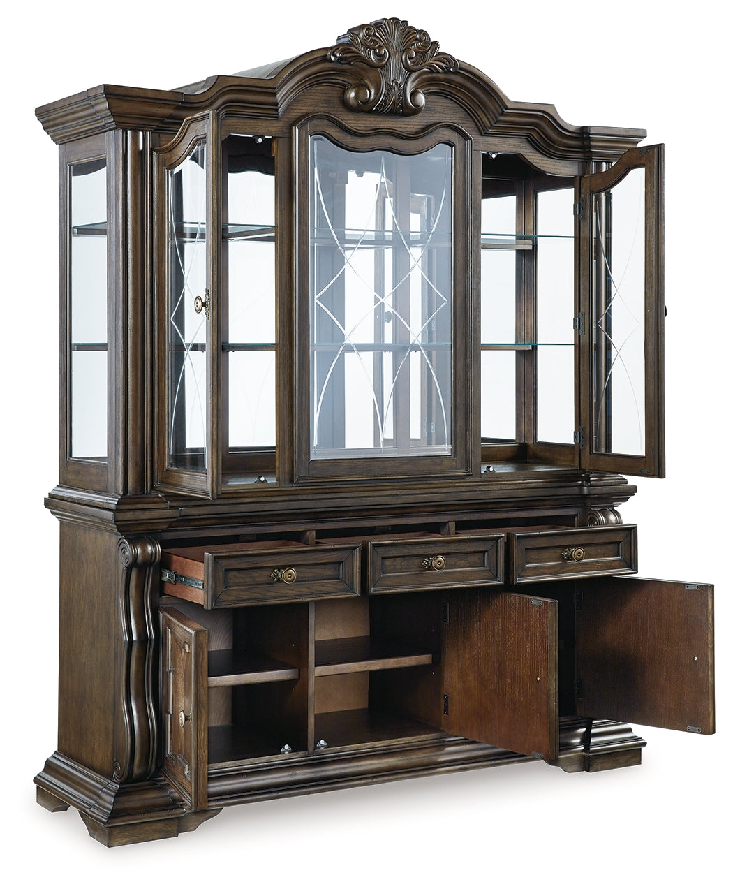 Ashley Furniture - Maylee Buffet And Hutch - Dark Brown Glass|Wood - Cabinets - Additional View 2