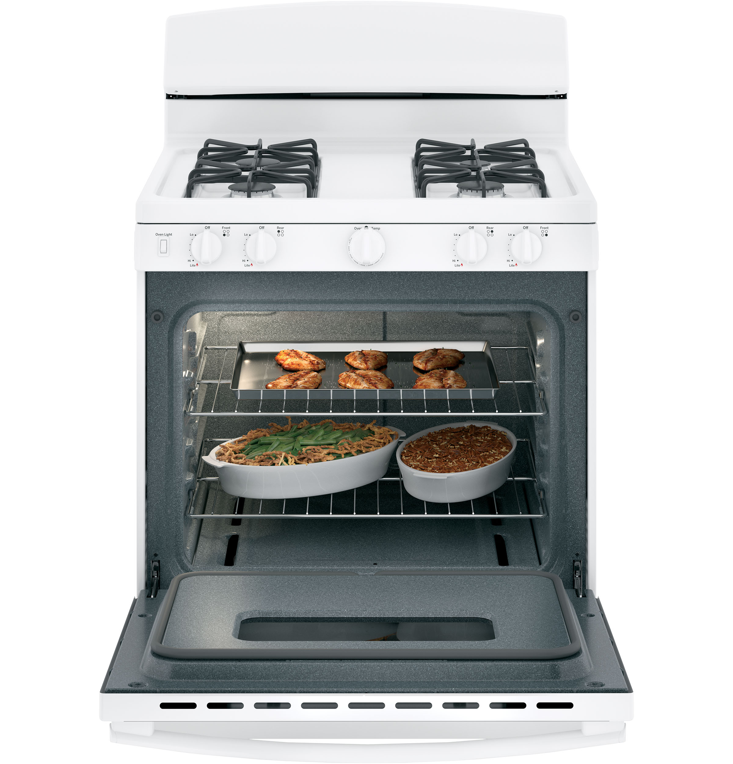 GE WHITE FREE-STANDING FRONT CONTROL GAS RANGE - Ranges - Additional View 2