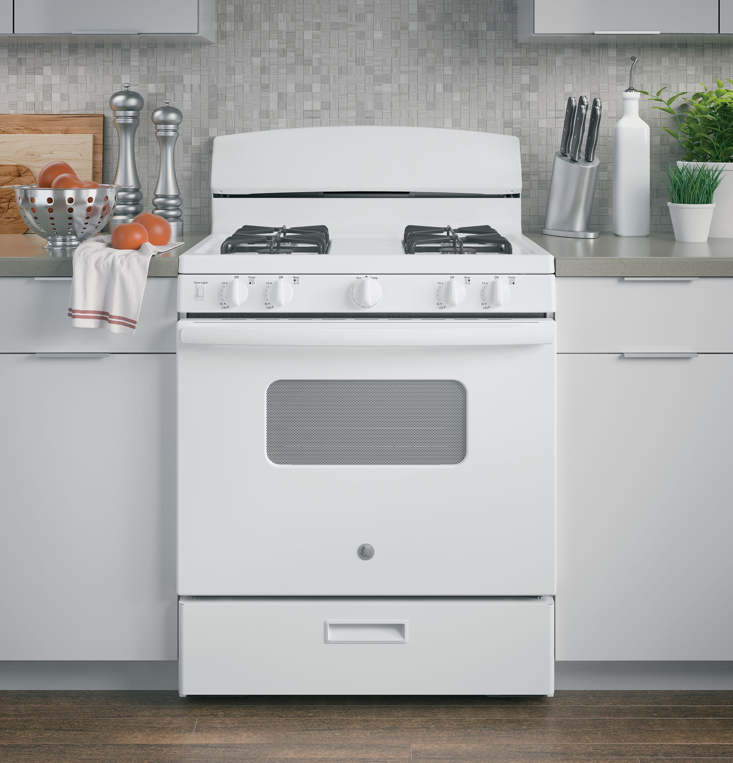 GE WHITE FREE-STANDING FRONT CONTROL GAS RANGE - Ranges - Additional View 5