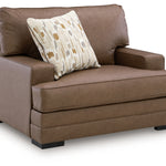 Ashley Furniture - VILLACOURT CARAMEL OVERSIZED CHAIR - Light Brown Faux Leather - Chairs