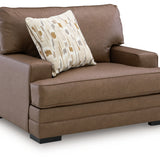Ashley Furniture - VILLACOURT CARAMEL OVERSIZED CHAIR - Light Brown Faux Leather - Chairs