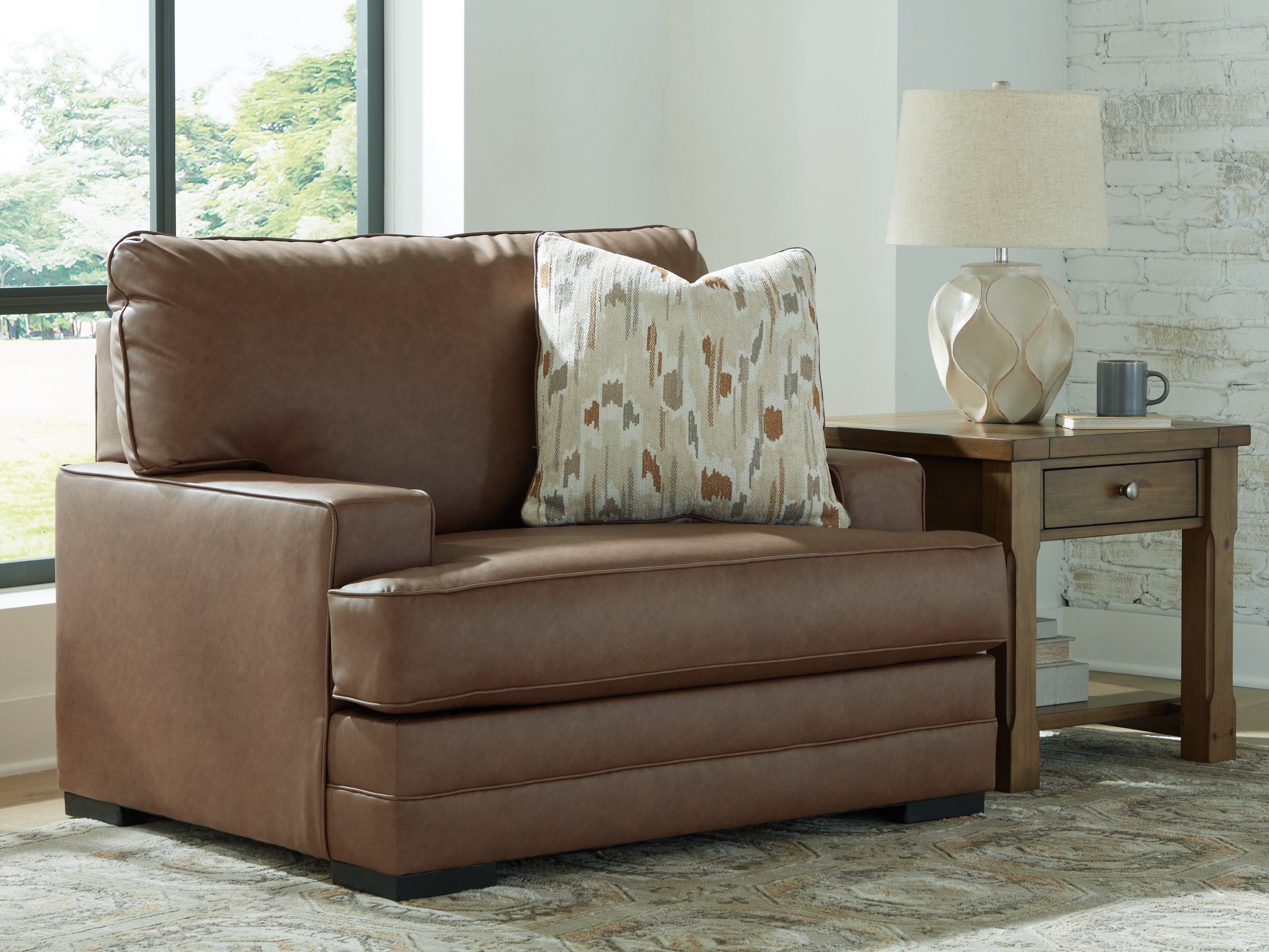 Ashley Furniture - VILLACOURT CARAMEL OVERSIZED CHAIR - Light Brown Faux Leather - Chairs - Additional View 1