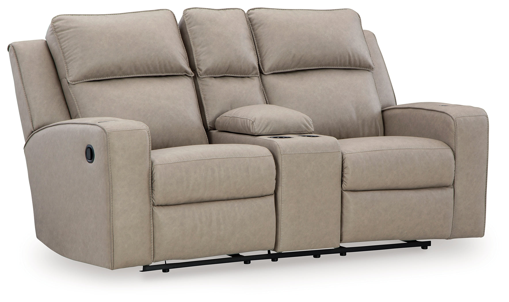 Ashley Furniture - Lavenhorne Reclining Loveseat With Console - Pebble - Pearl Silver Faux Leather - Loveseats