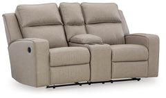 Ashley Furniture - Lavenhorne Reclining Loveseat With Console - Pebble - Pearl Silver Faux Leather - Loveseats