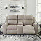 Ashley Furniture - Lavenhorne Reclining Loveseat With Console - Pebble - Pearl Silver Faux Leather - Loveseats - Additional View 1