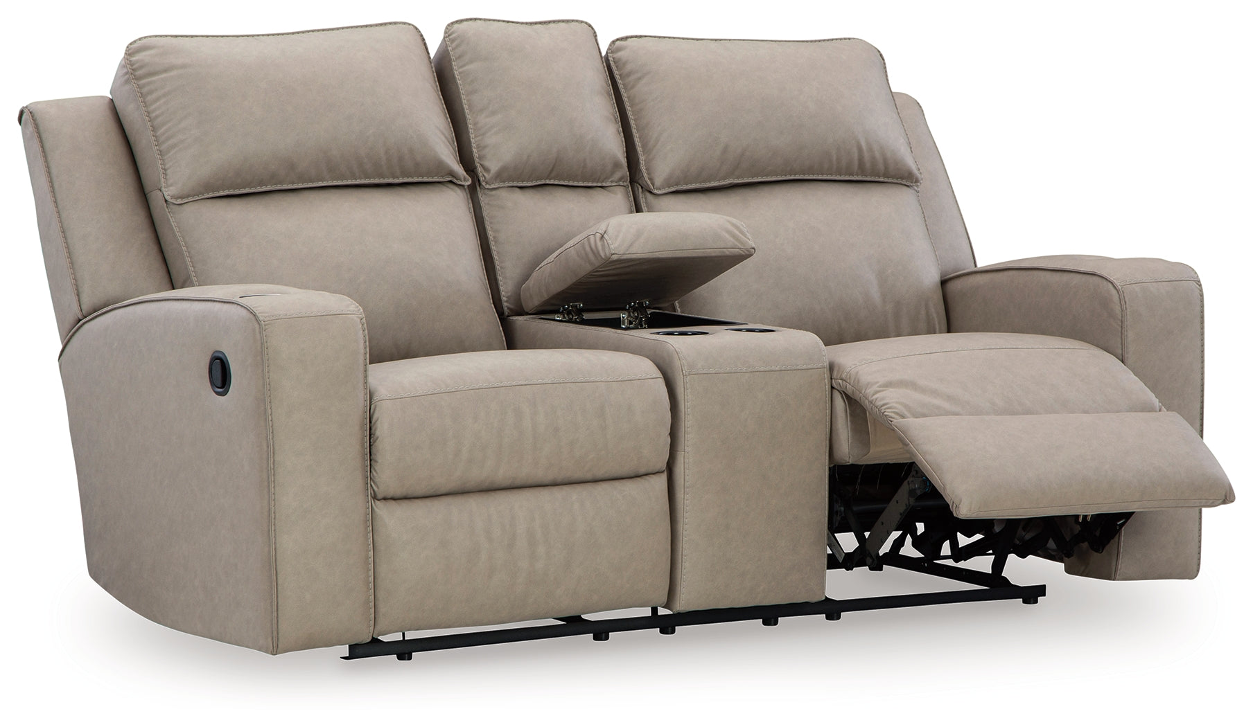 Ashley Furniture - Lavenhorne Reclining Loveseat With Console - Pebble - Pearl Silver Faux Leather - Loveseats - Additional View 2