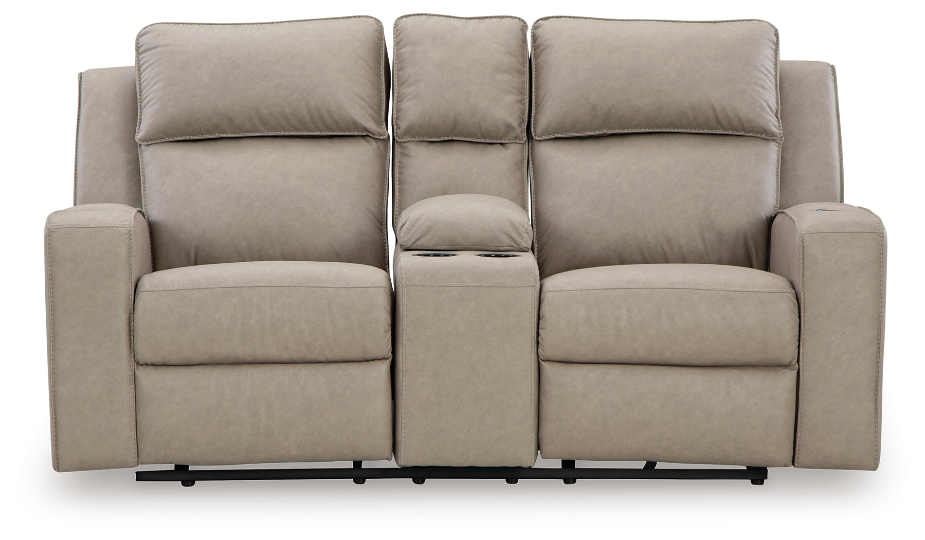 Ashley Furniture - Lavenhorne Reclining Loveseat With Console - Pebble - Pearl Silver Faux Leather - Loveseats - Additional View 3