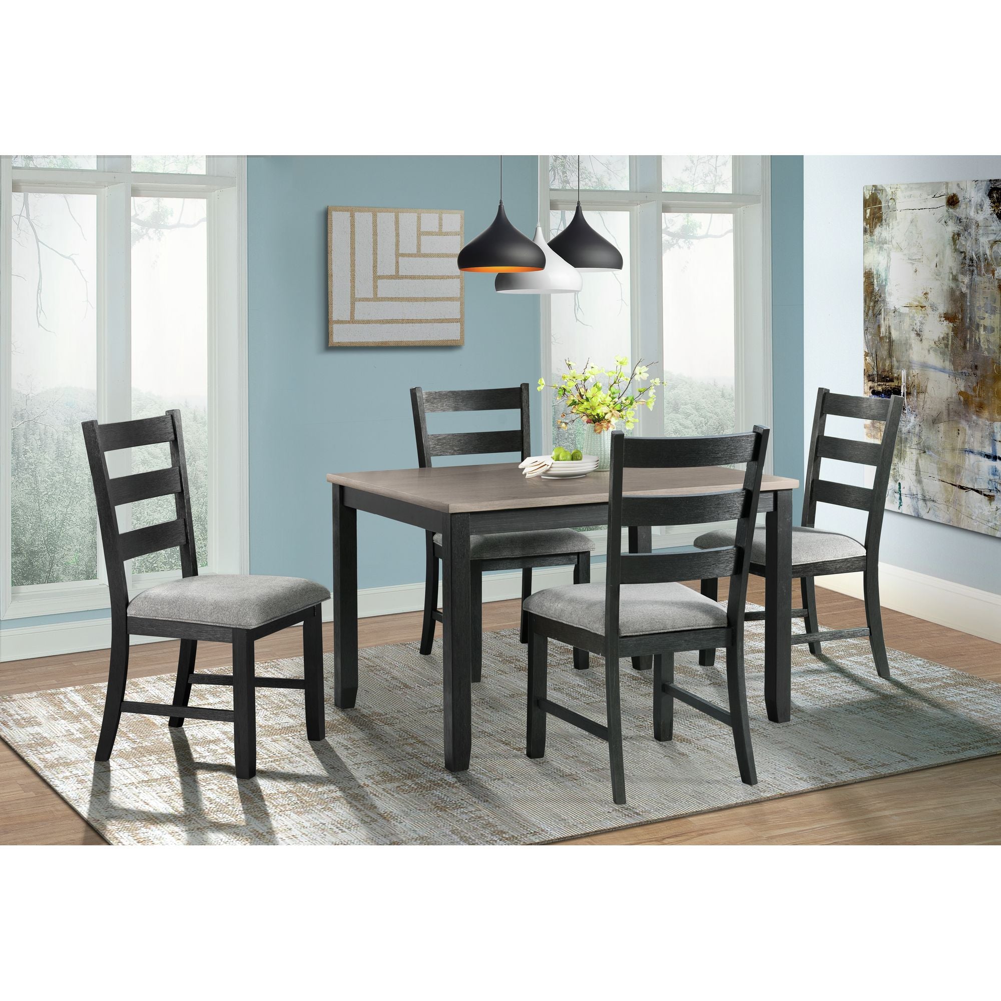 Elements International - Martin 5 Piece Dining Set - Dark Gray Wood|Fabric - Dining Room Sets - Additional View 12