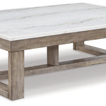 Ashley Furniture - LOYASKA COCKTAIL TABLE - Dark Brown Marble/Stone - Tables