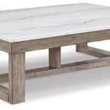 Ashley Furniture - LOYASKA COCKTAIL TABLE - Dark Brown Marble/Stone - Tables