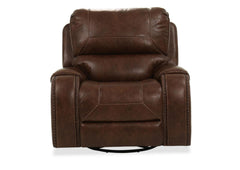 A dark brown leather recliner chair with a swivel base, shown from a front-facing perspective on a white background.