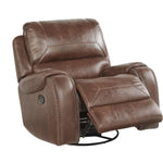 A brown leather recliner chair with the footrest extended, shown against a plain white background.