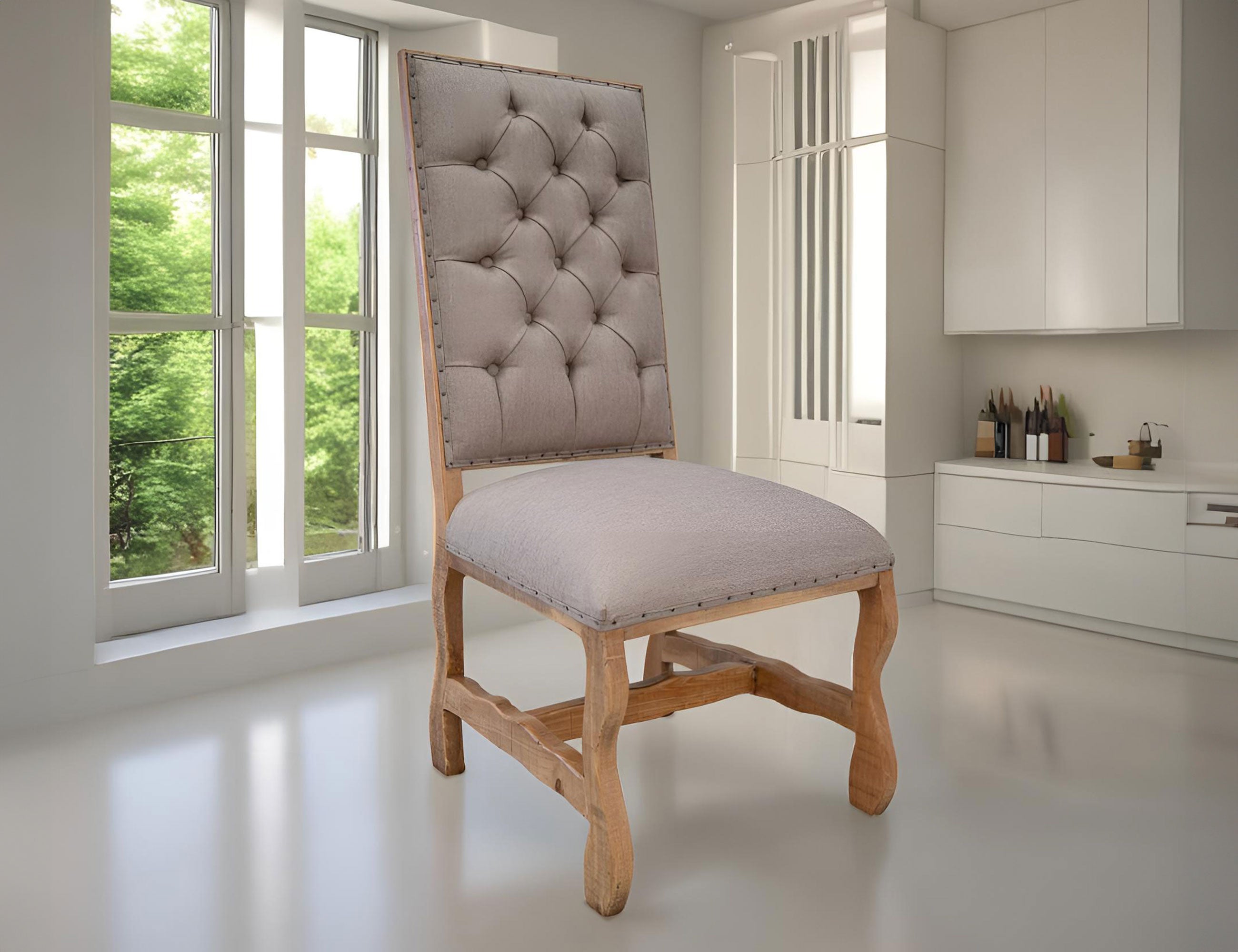 International Furniture Direct - Marquez Dining Chair - Tufted - Light Brown Wood|Fabric - Chairs - Additional View 3