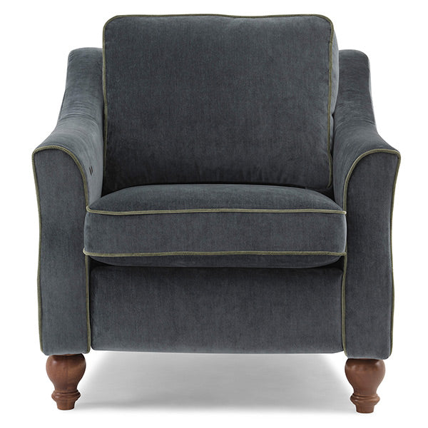 Gray armchair with wooden legs on a white background