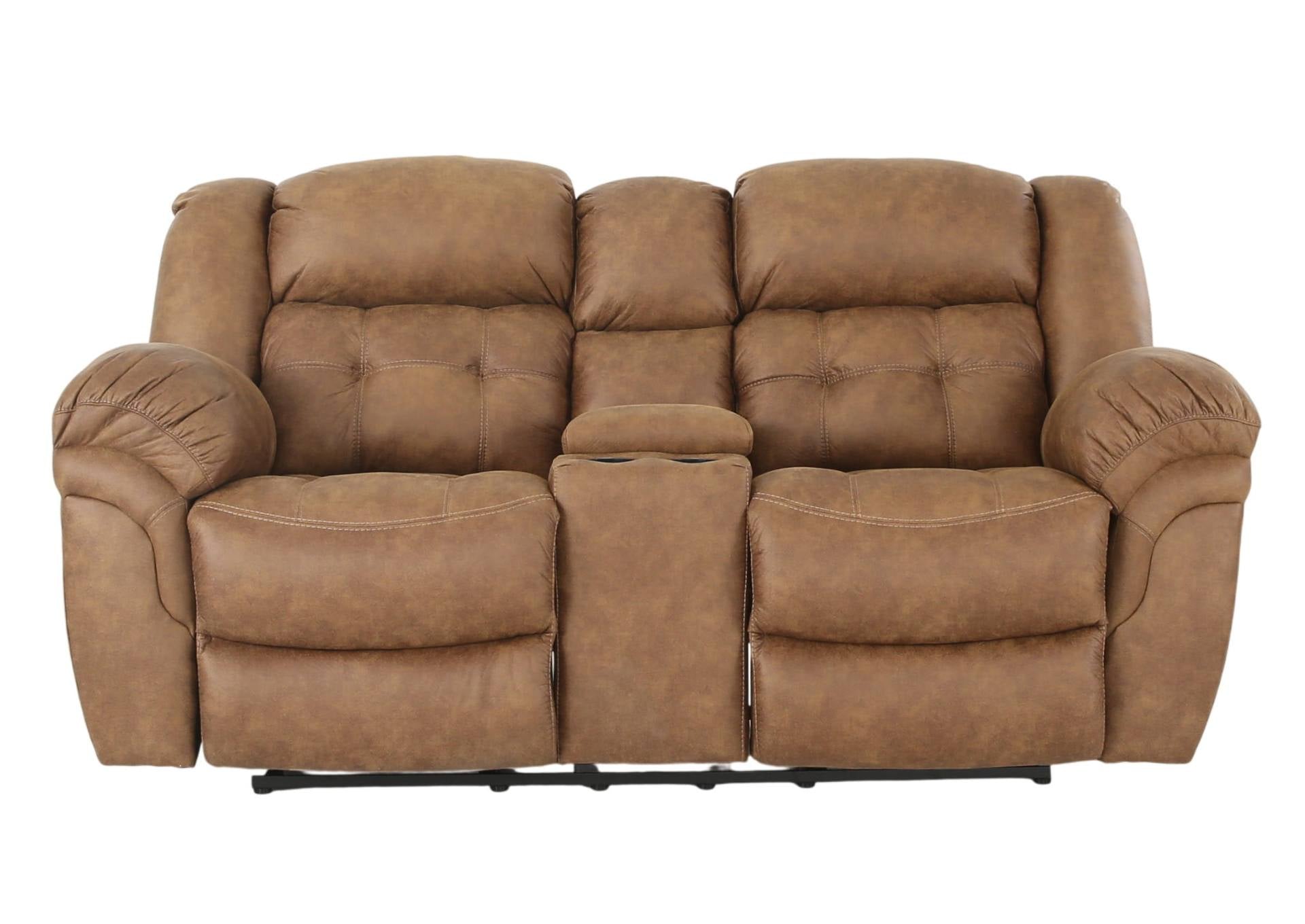 HAYGEN ALMOND RECLINING LOVESEAT WITH CONSOLE