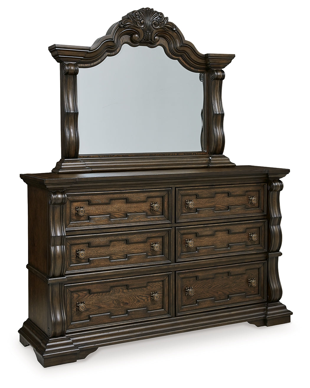 Ashley Furniture - MAYLEE DRESSER & MIRROR - Dark Brown Glass|Wood - Dresser & Mirror