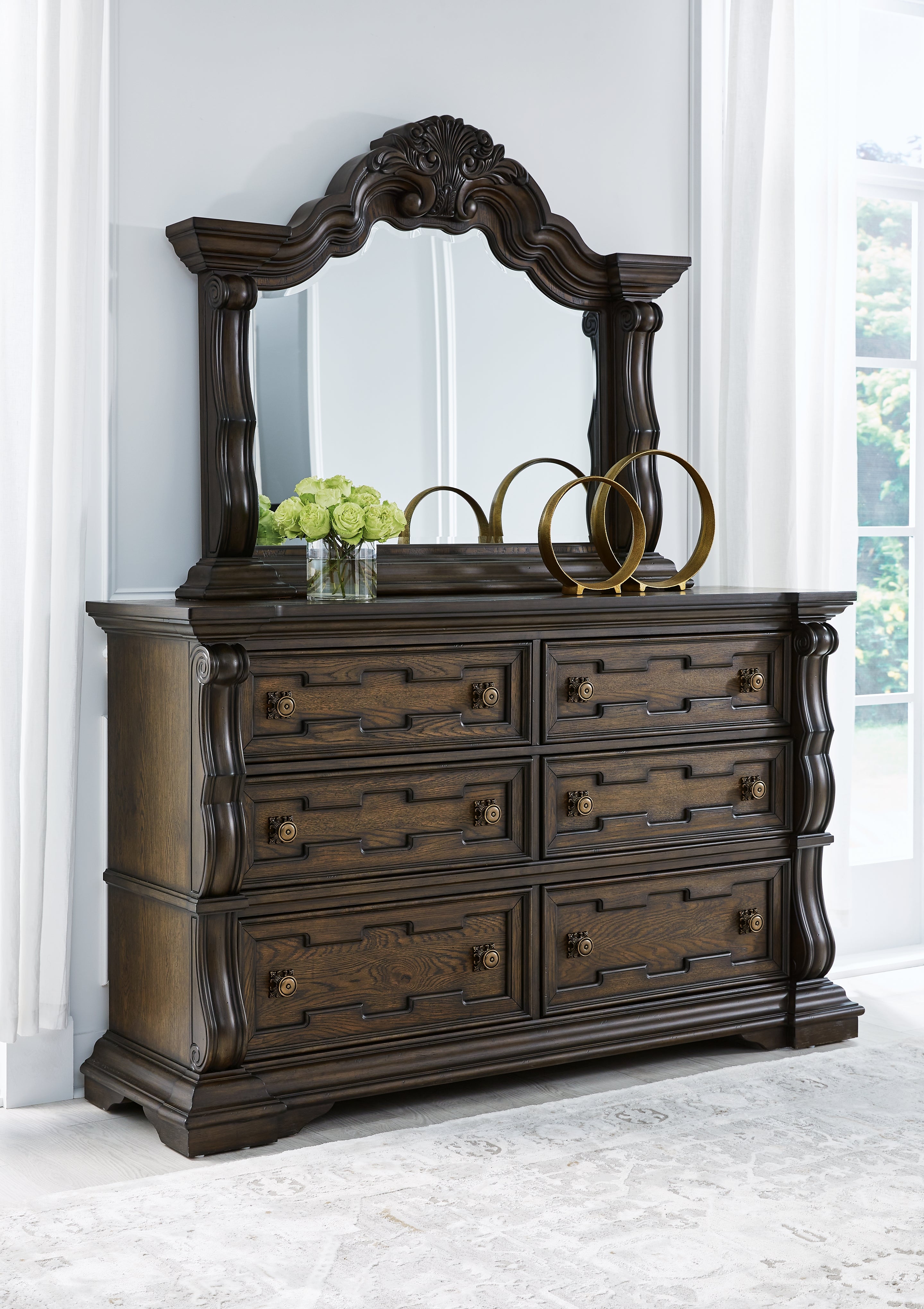 Ashley Furniture - MAYLEE DRESSER & MIRROR - Dark Brown Glass|Wood - Dresser & Mirror - Additional View 1